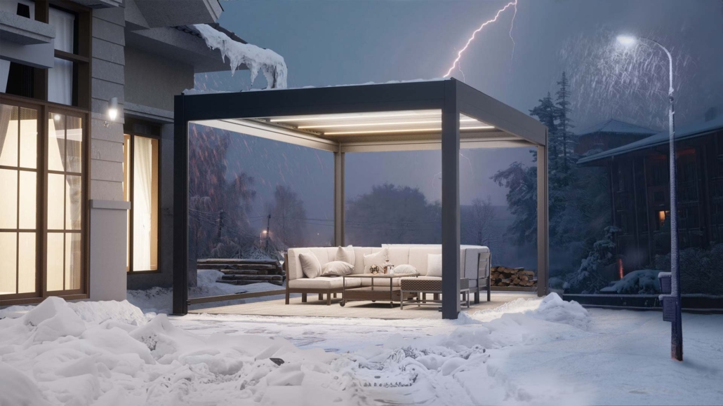 Install aluminum adjustable louver pergola, windproof and drainage design to adapt to bad weather